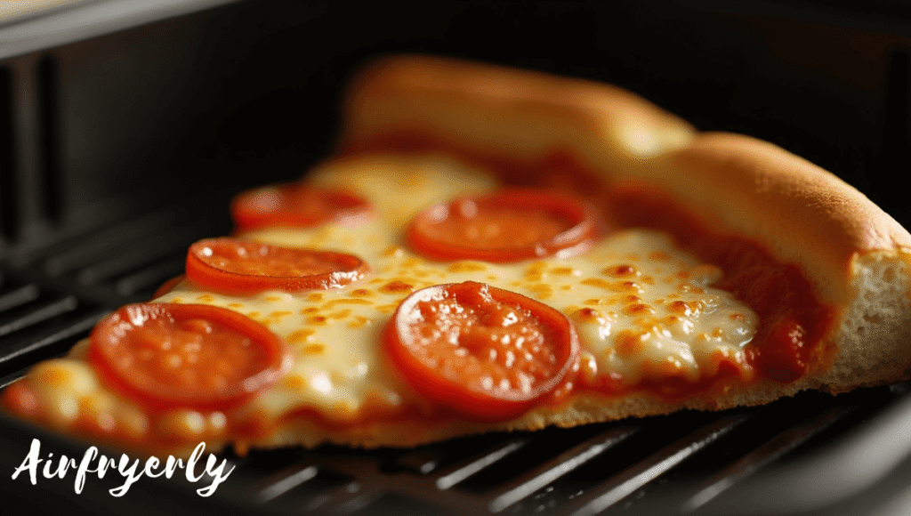 Sliced and ready-to-serve Red Baron French Bread Pizza with golden crust and melted cheese, fresh from the air fryer — Red Baron French Bread Pizza Air Fryer.