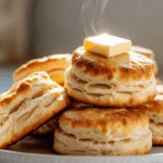 Golden fluffy frozen biscuits in air fryer basket ready to serve