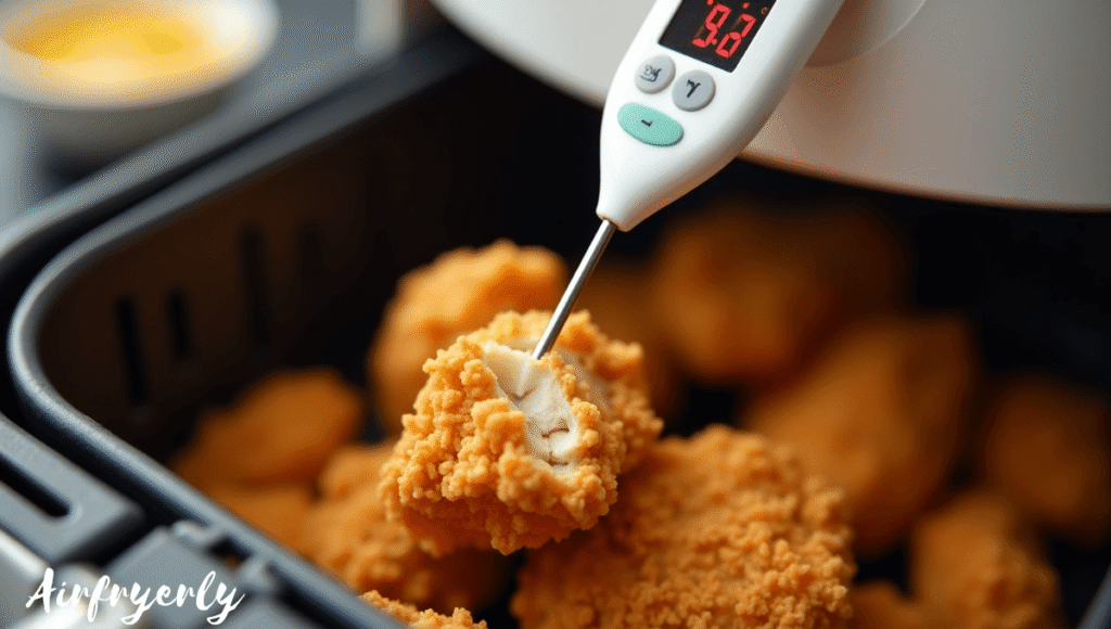 Crispy Tyson popcorn chicken air fryer cooked to 165°F internal temperature, golden brown and ready to serve.