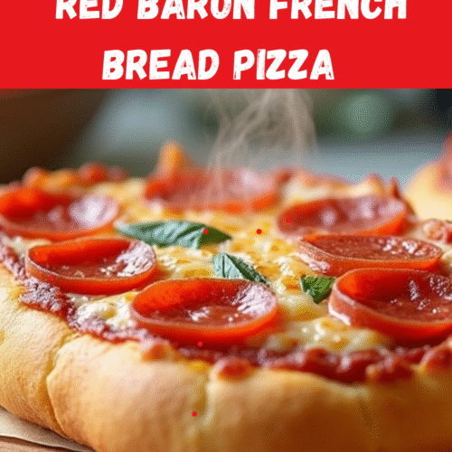 Golden, crispy Red Baron French Bread Pizza air fryer style with melted cheese and pepperoni, fresh out of the air fryer basket, served on parchment paper for a quick and easy meal.