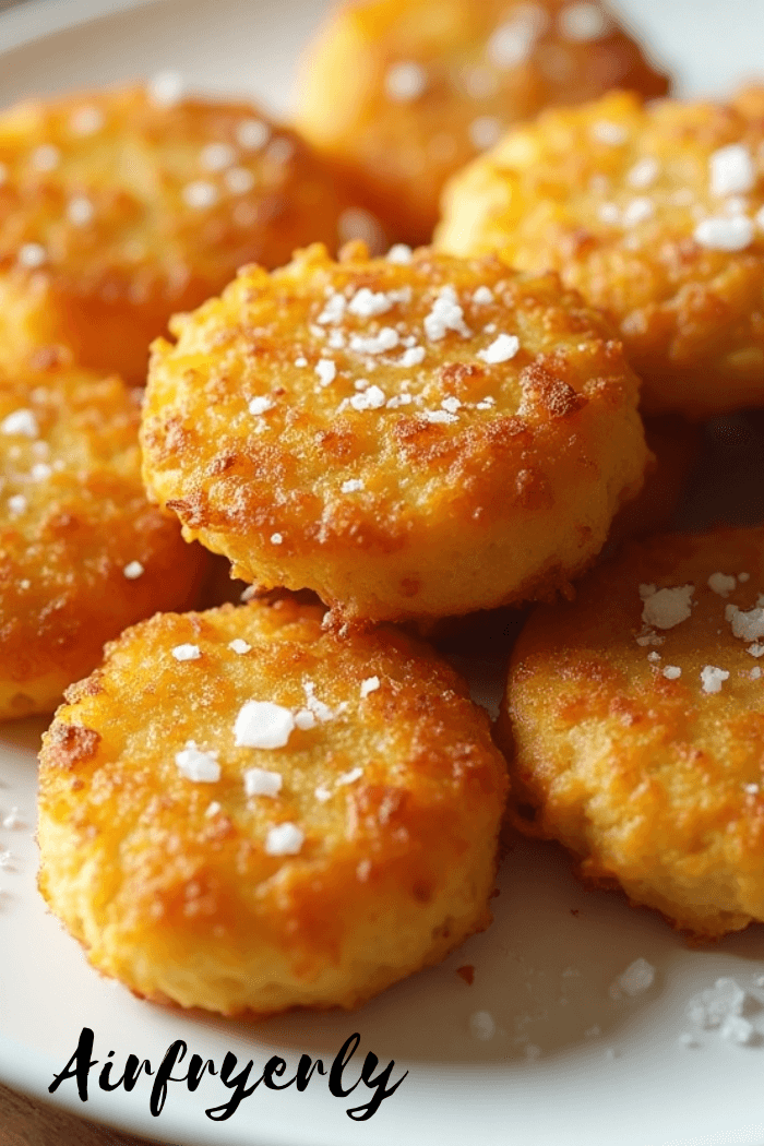 "Golden and crispy hash brown patties served on a white plate, fluffy inside, perfectly cooked in air fryer – how to cook hash brown patties in air fryer."