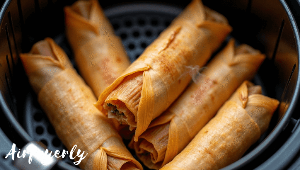 “Steaming hot tamale cut open after reheating in air fryer”