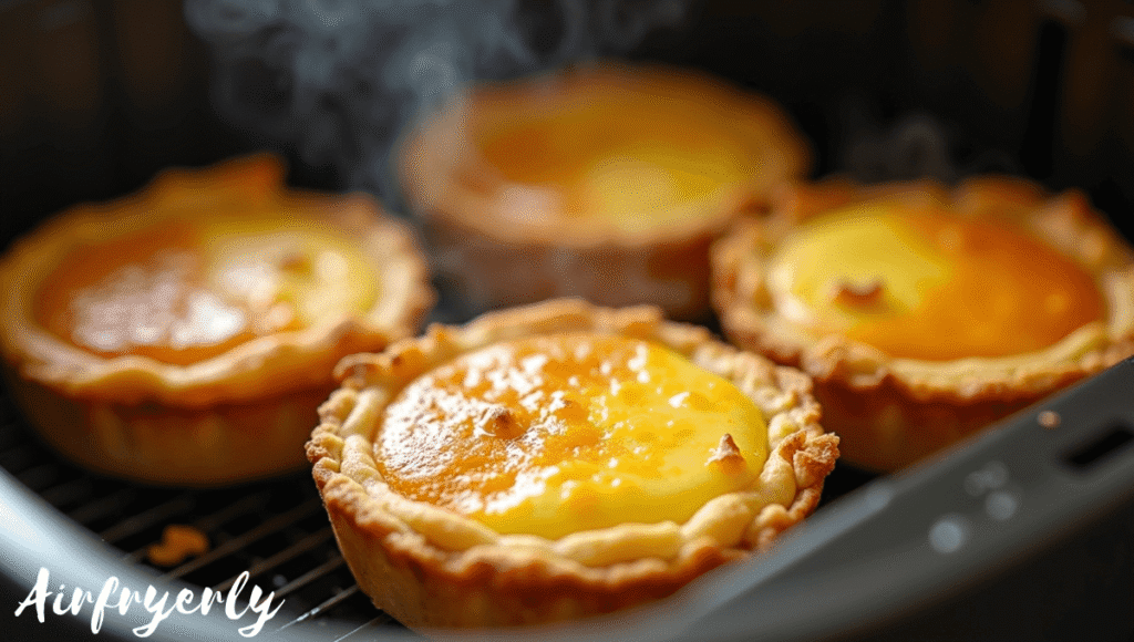 Frozen mini quiche in air fryer turning golden and crispy while cooking for 8–10 minutes to perfect texture.