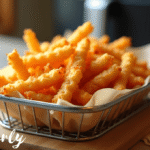 Crispy golden Ore Ida Golden Crinkles served fresh from the air fryer in a bowl, showing the perfect texture of Air Fry Ore Ida Golden Crinkles with a dipping sauce on the side.