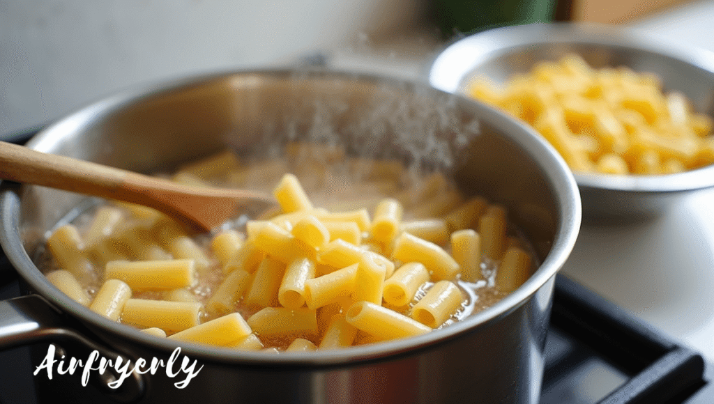 Al dente ziti pasta cooked for Baked Ziti in Air Fryer before mixing with sauce and cheese