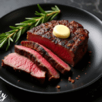 filet mignon in air fryer cooked medium rare with garlic herb butter