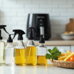 Best oil sprayer for air fryer with refillable bottles and crispy food in basket