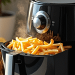 Best air fryer under $100 on a clean kitchen counter with crispy fries inside basket