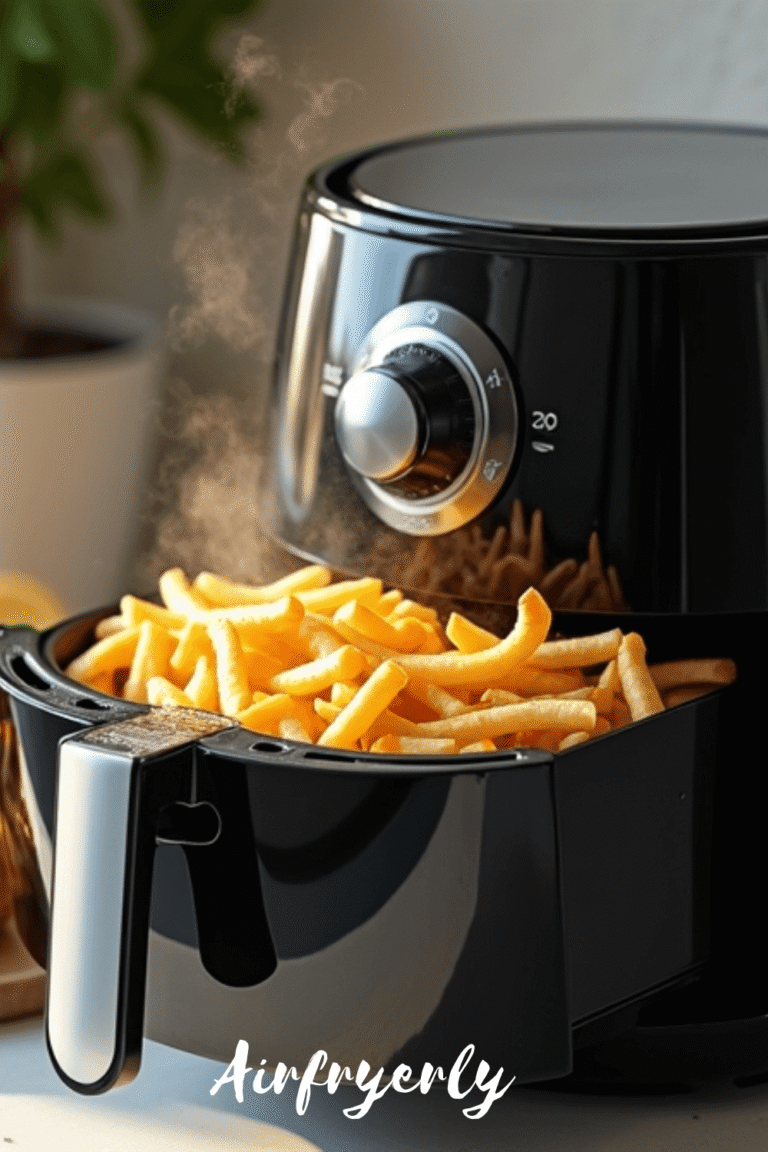 Best air fryer under $100 on a clean kitchen counter with crispy fries inside basket