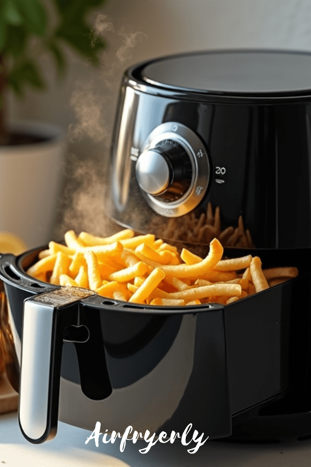 Best air fryer under $100 on a clean kitchen counter with crispy fries inside basket