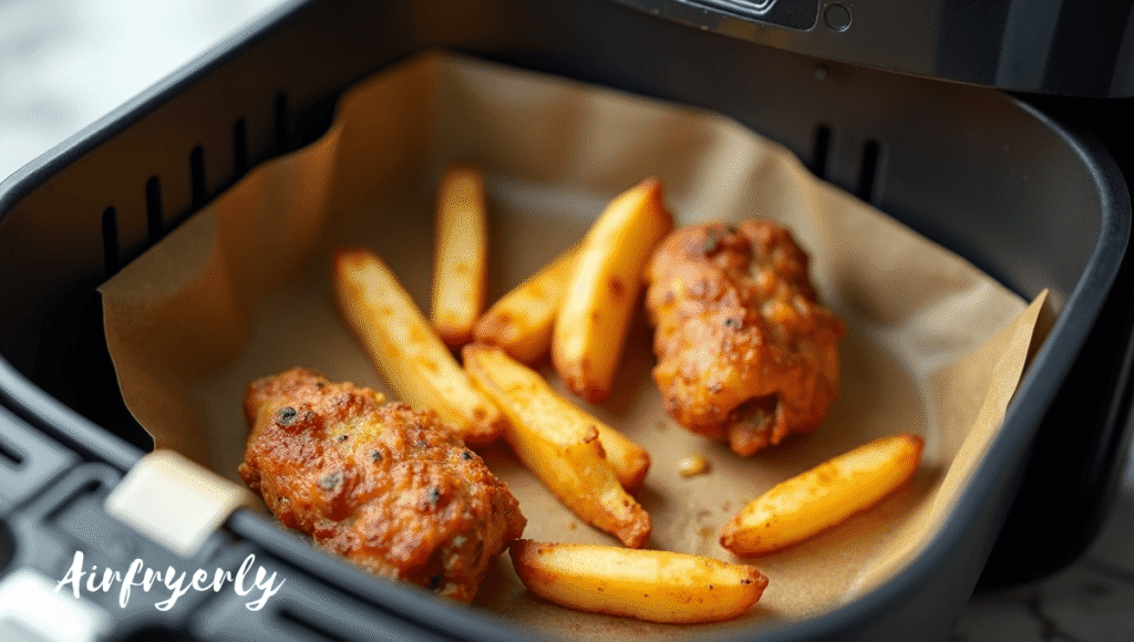 silicone air fryer liner clearly visible in basket