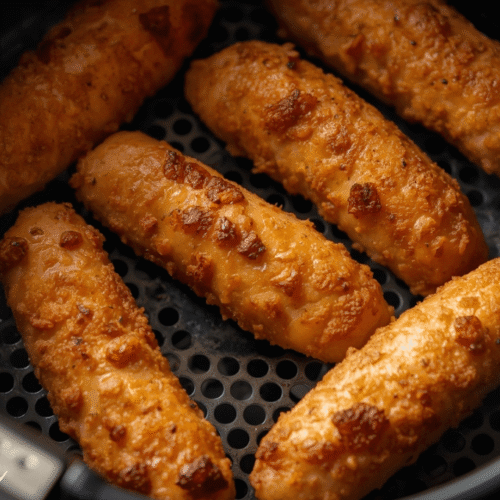 air fry chicken sausage in air fryer basket, golden and crispy